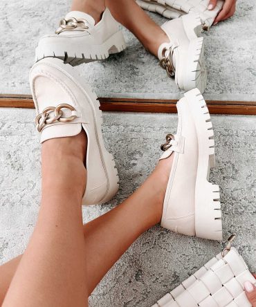 Sutton Chunky Lug Sole Loafers (Beige) ?? NanaMacs