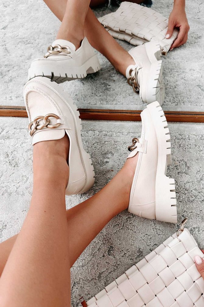 Sutton Chunky Lug Sole Loafers (Beige) ?? NanaMacs