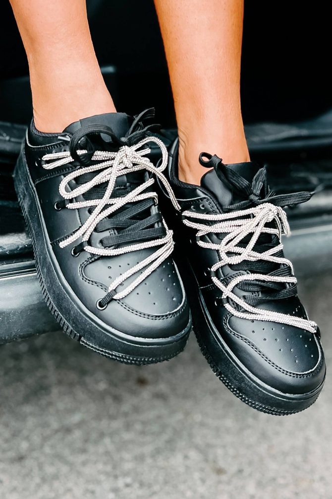 Dominating The Game Rhinestone Lace Platform Sneakers (Black) ?? NanaMacs - Image 2