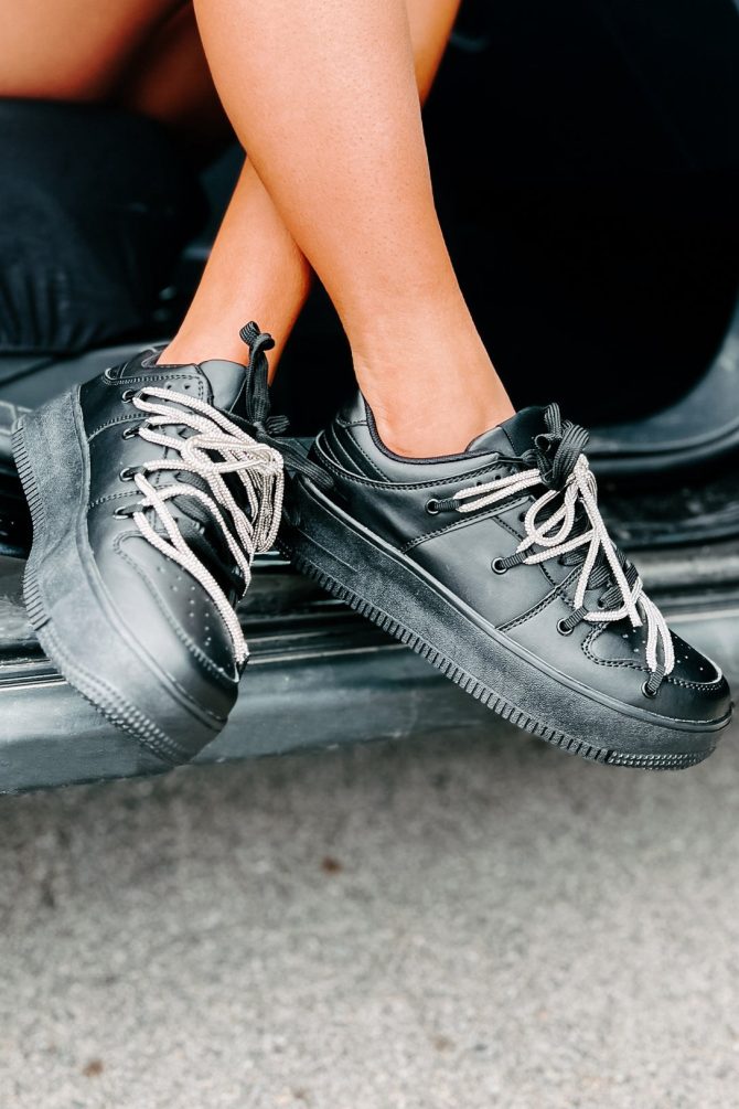 Dominating The Game Rhinestone Lace Platform Sneakers (Black) ?? NanaMacs - Image 4