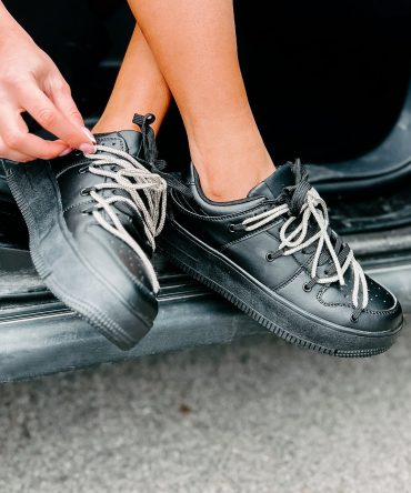 Dominating The Game Rhinestone Lace Platform Sneakers (Black) ?? NanaMacs