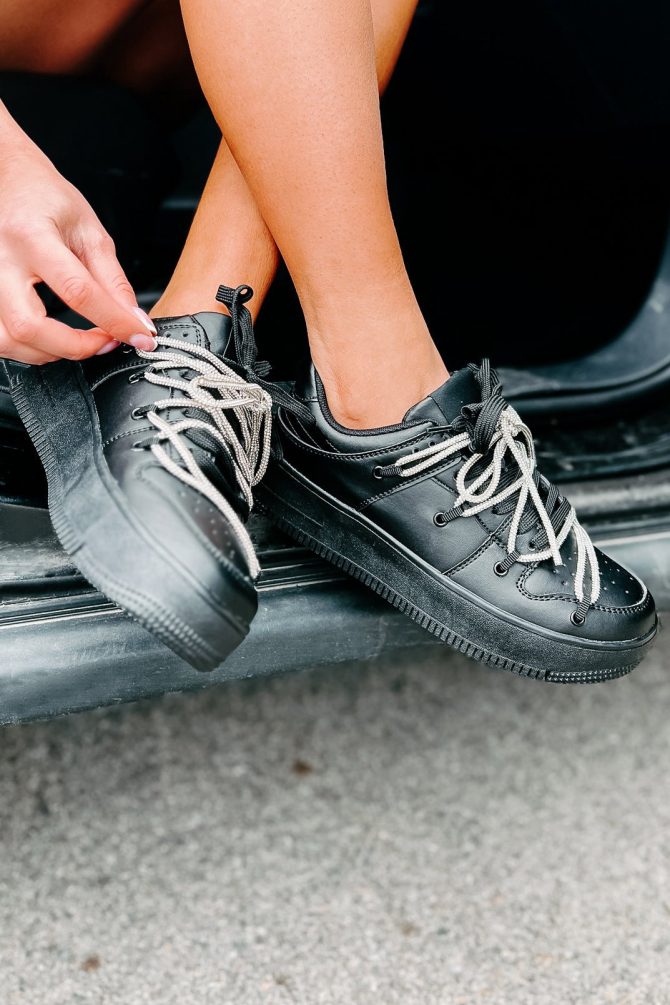 Dominating The Game Rhinestone Lace Platform Sneakers (Black) ?? NanaMacs