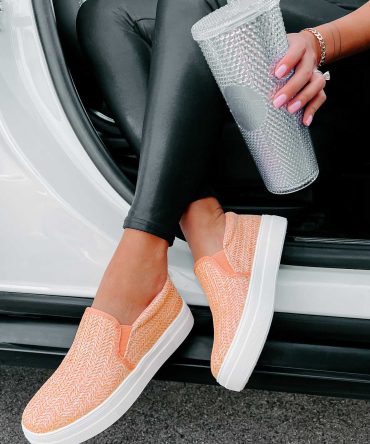 Starting My Journey Rafia Woven Slip-On Sneakers (Peach) ?? NanaMacs