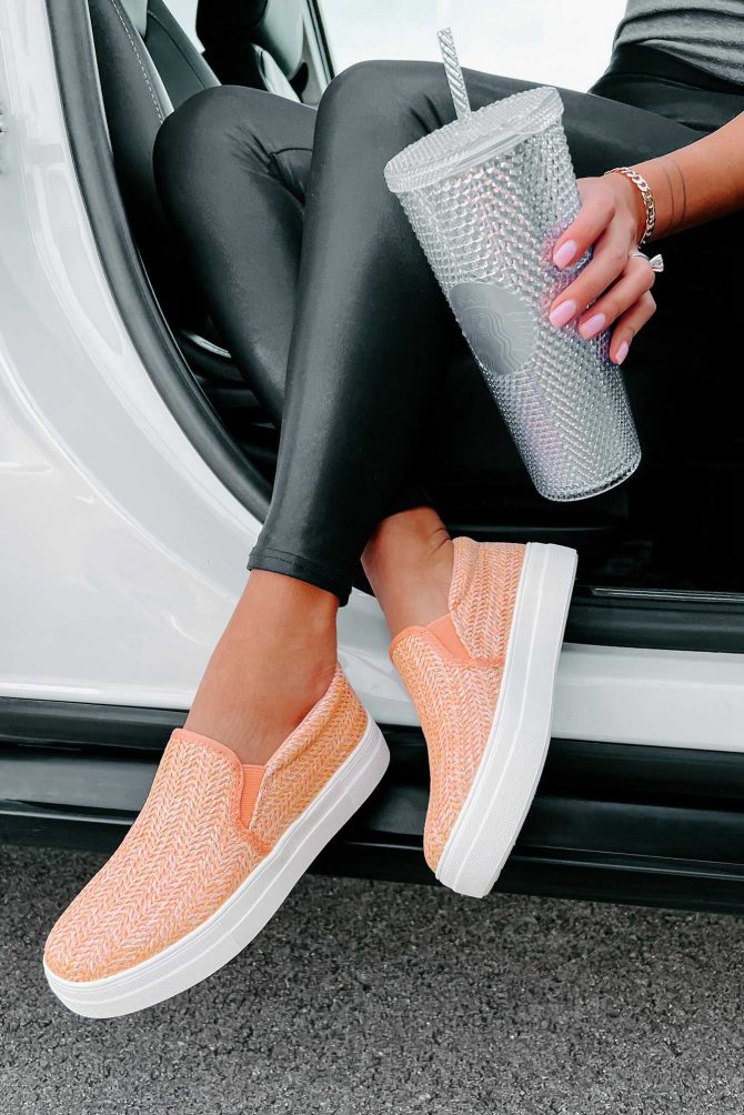Starting My Journey Rafia Woven Slip-On Sneakers (Peach) ?? NanaMacs